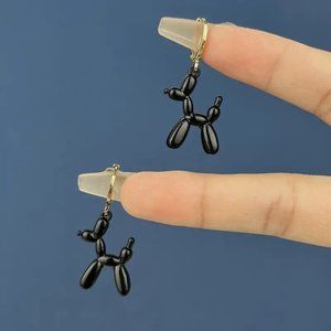 Balloon Dog Earrings Poodle Puppy Fun Whimsical Dangle Circus Clown Party Black